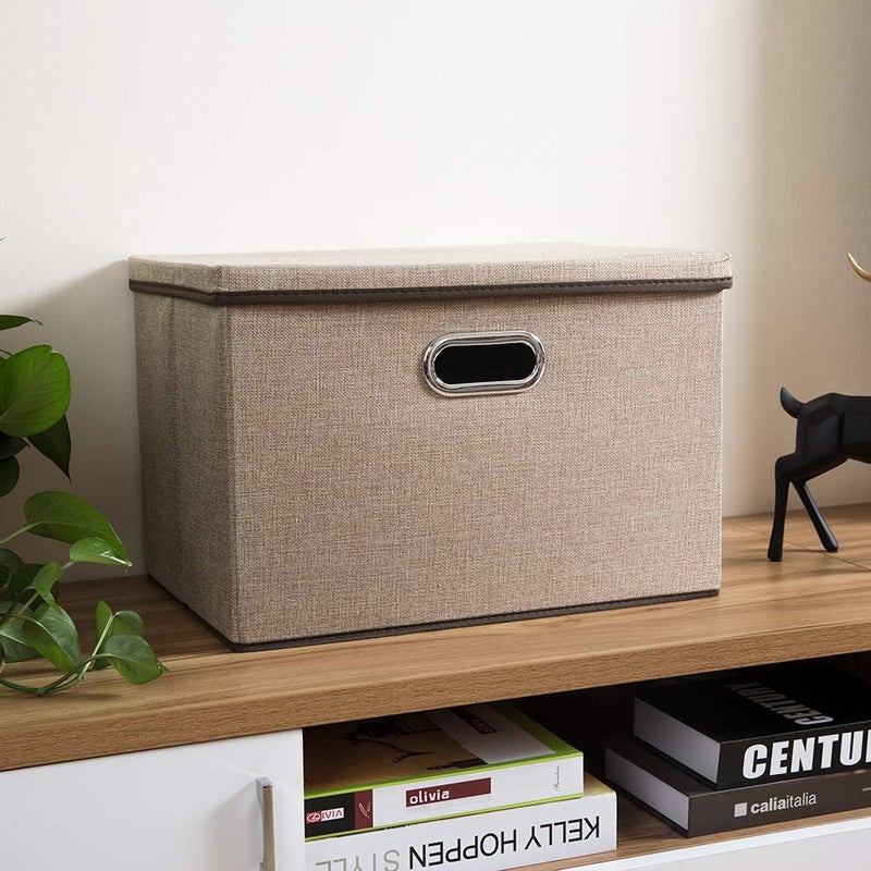 PRANDOM Large Collapsible Storage Bins with Lids [1-Pack] Jute Fabric Foldable Storage Boxes Organizer Containers Baskets Cube with Cover for Home Bedroom Closet Office Nursery (17.7x11.8x11.8) - Image 3